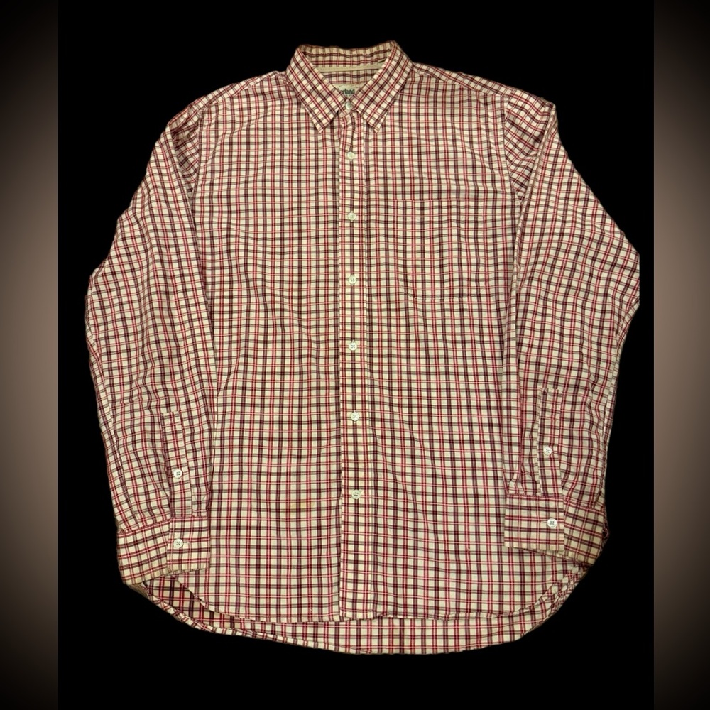 Timberland Red and Cream Plaid Button Down Shirt XL